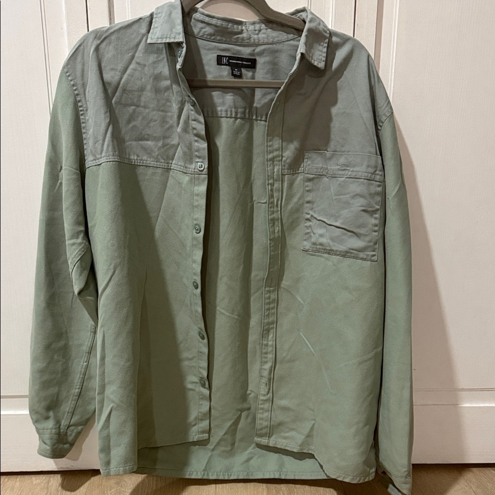 INC International Concepts Sage Green Casual Button-Down Shirt